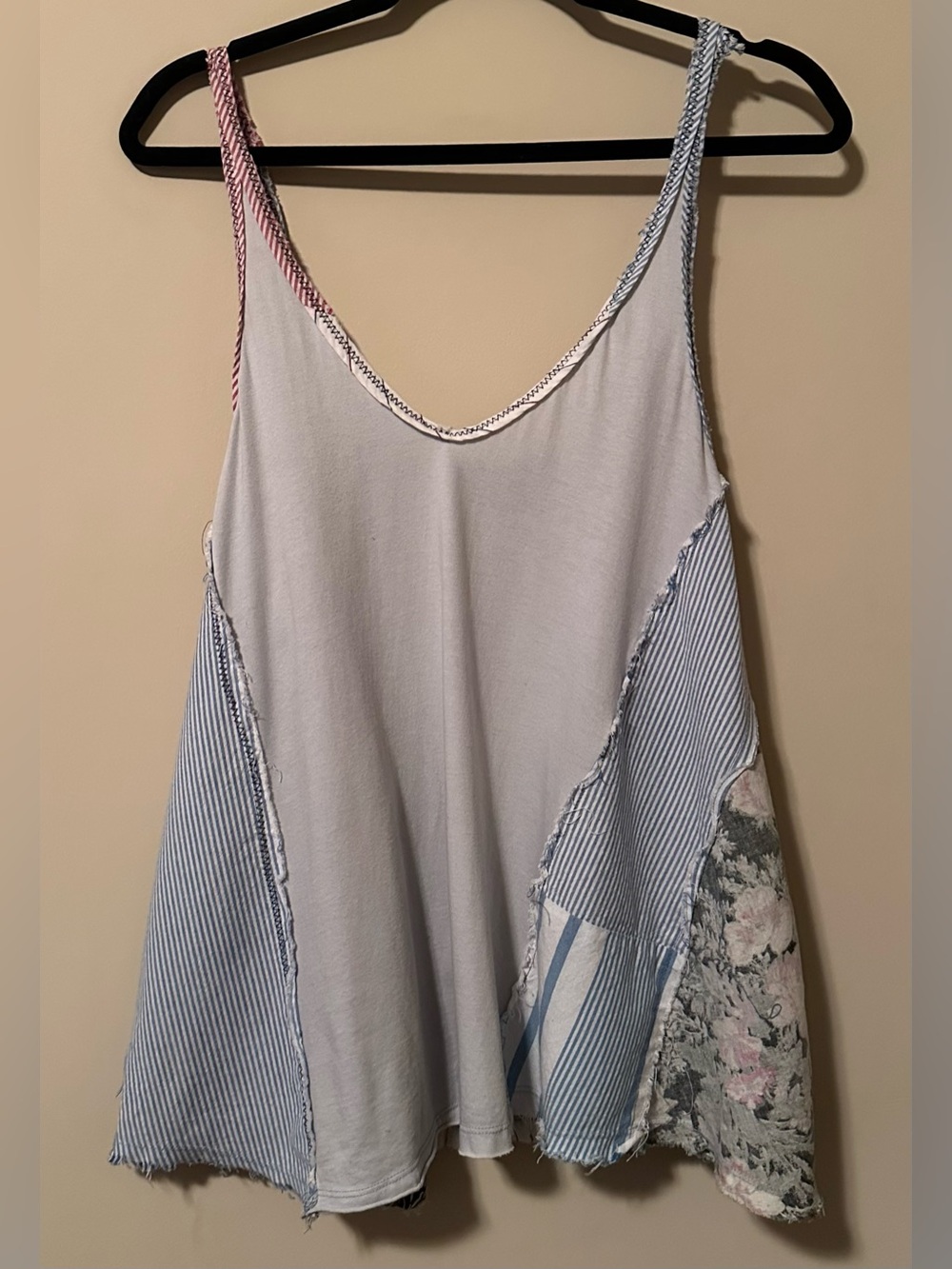 Free People Light Blue Patchwork Top